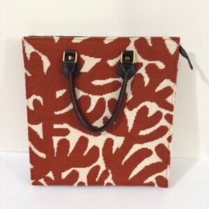 Dransfield & Ross Woven Textile Tote Bag Rich Rust & Ivory Leaf Design